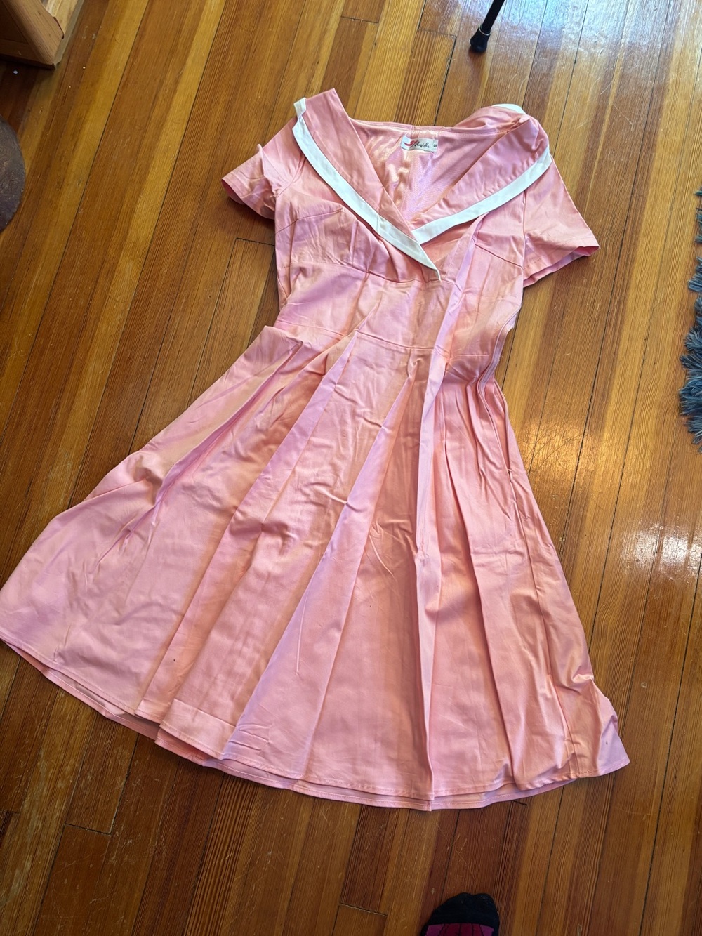Girls' Pink Sailor Collar Dress with White Trim